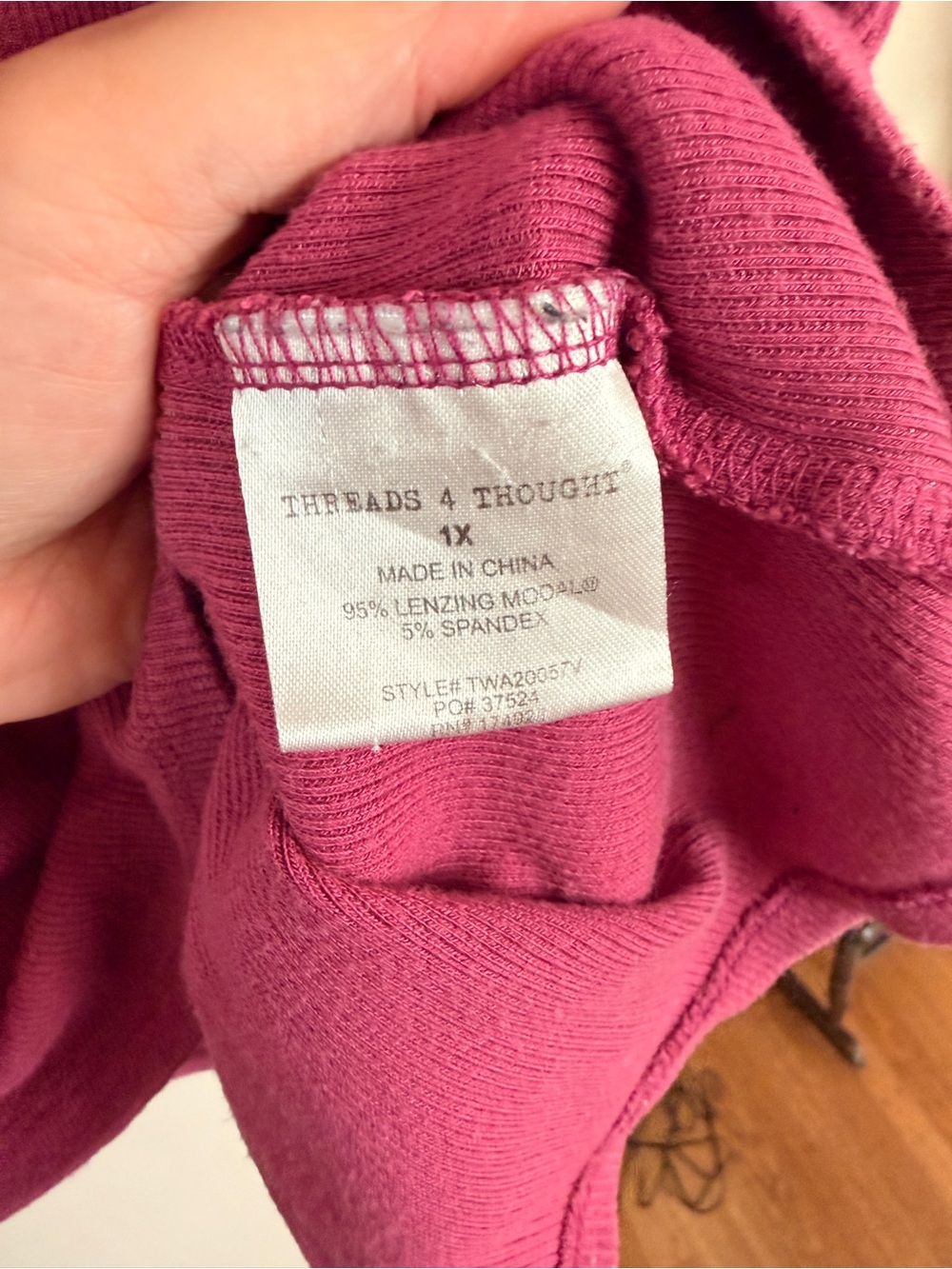 Threads 4 Thought Ribbed Tank Top — Raspberry Pink - Picture 3 of 3